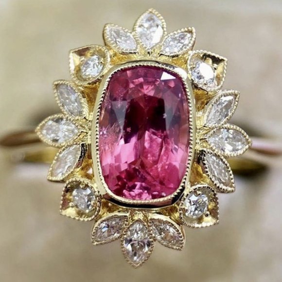 "18K Gold Plated Flower Shaped Red 3A CZ Women Ring, FB16FA1038 - Picture 1 of 7
